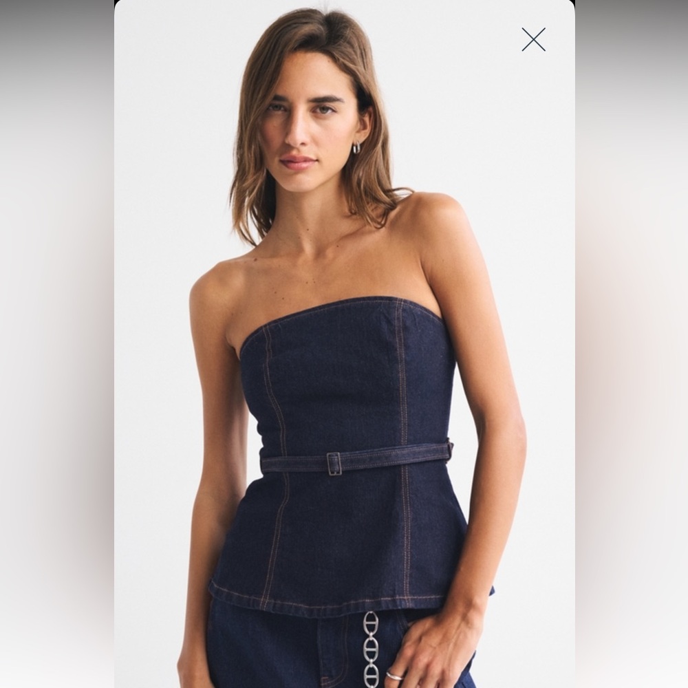 Abercrombie & Fitch Black Denim Strapless Top